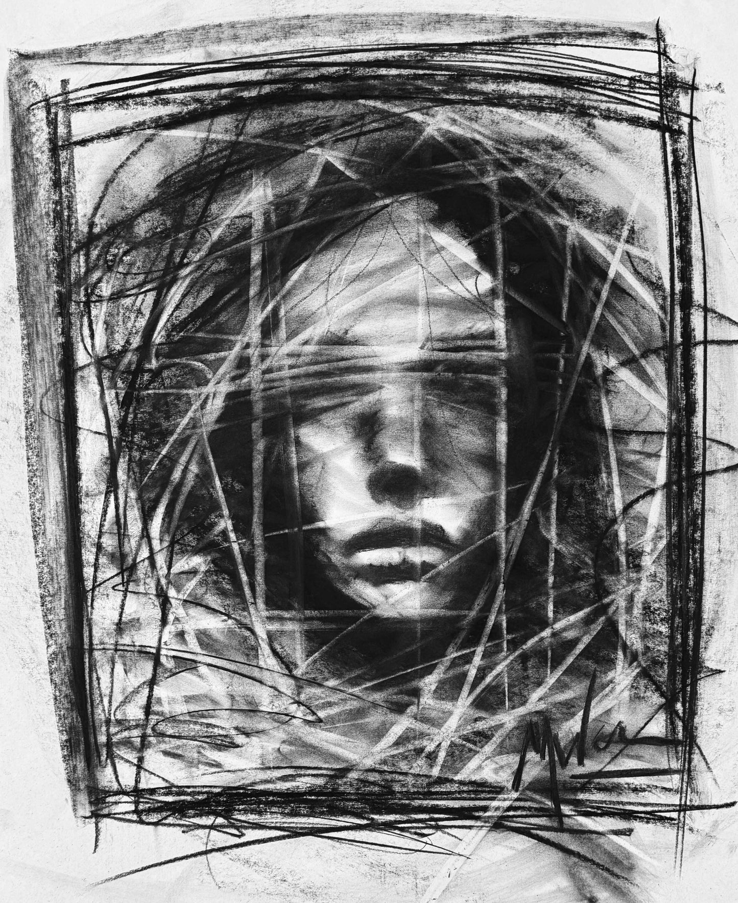 Lost in Layers - Original Charcoal Drawing on Paper
