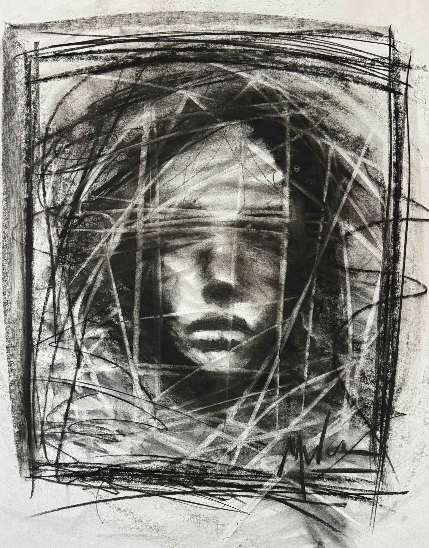 Lost in Layers - Original Charcoal Drawing on Paper