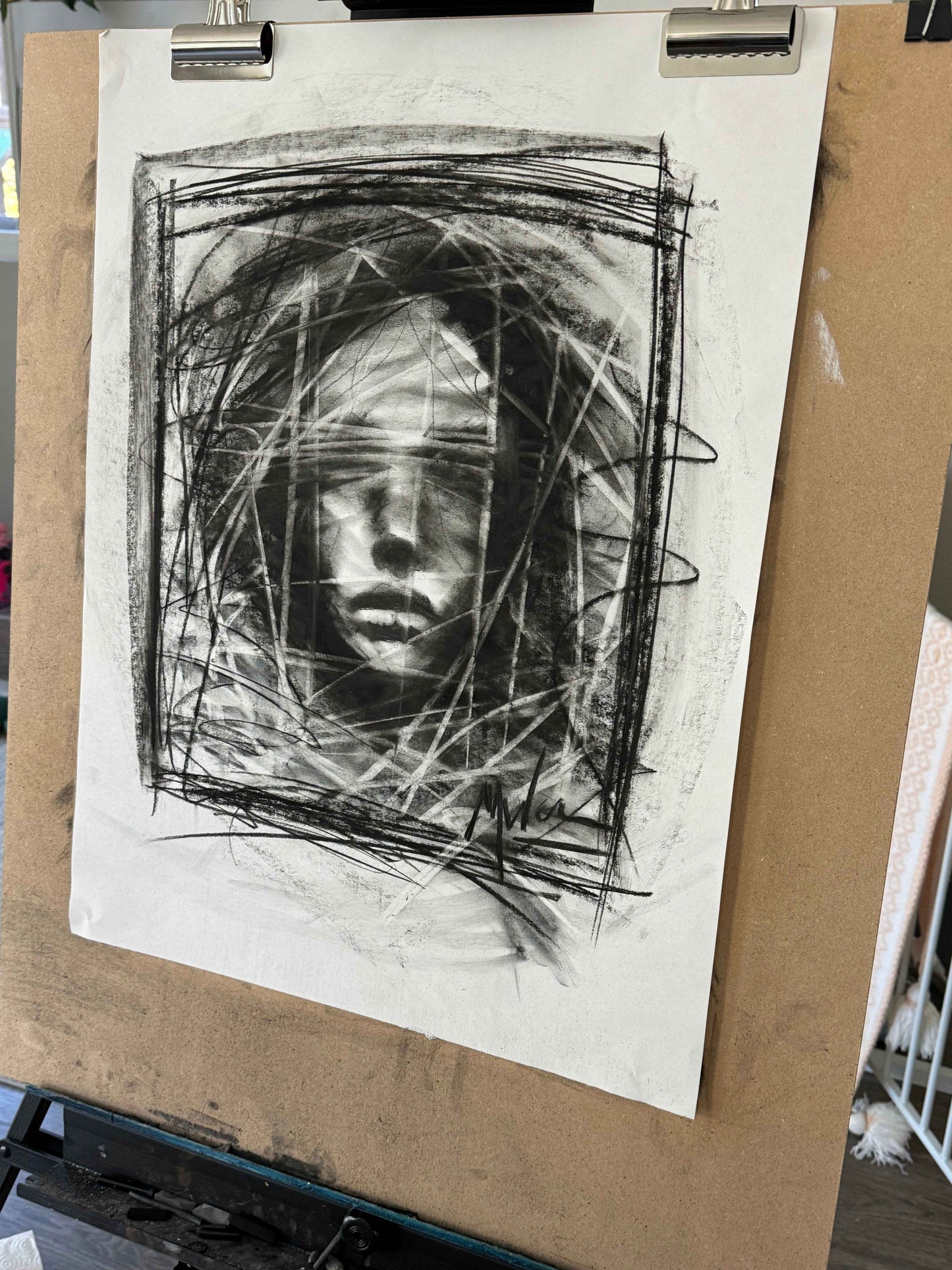 Lost in Layers - Original Charcoal Drawing on Paper