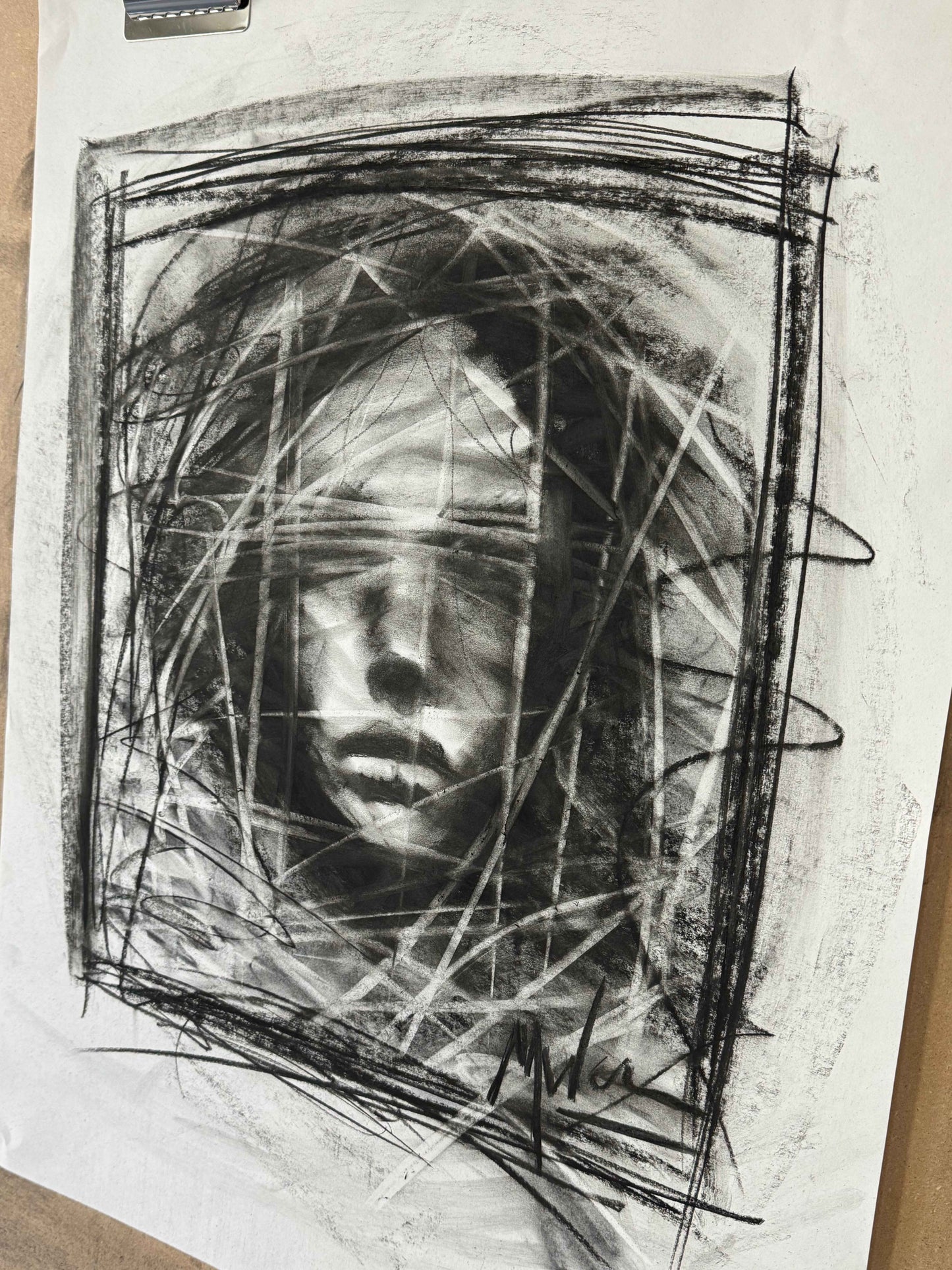 Lost in Layers - Original Charcoal Drawing on Paper